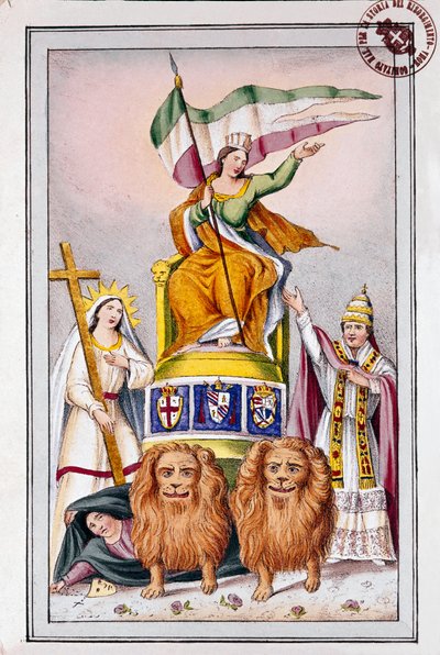 Risorgimento: cartel de propaganda para los estados papales: Italia tiene la fe y el Papa Pío IX de Italian School