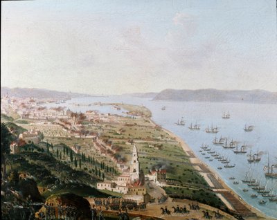 Risorgimento: los ejércitos borbónicos de Fernando II de las Dos Sicilias en Mesina (Sicilia) en agosto de 1848 para recuperar Sicilia después de las insurrecciones de Italian School
