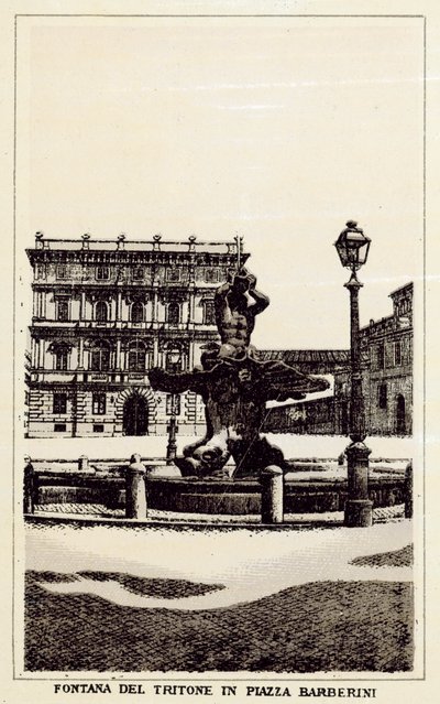 Roma: Fuente del Tritón en la Plaza Barberini de Italian School