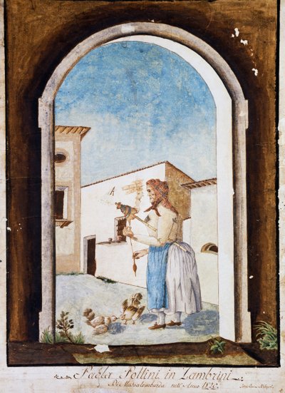 Mujer de Romaña, acuarela y tinta, Italia de Italian School