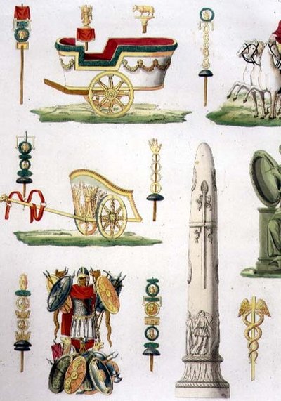 Carros romanos, trofeos y monumentos militares, detalle de la lámina 20, clase 5 de la Parte I de 