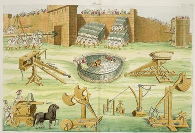 Soldados romanos sitiando una ciudad, lámina 23B, clase 5 de la Parte I de La Historia de las Naciones, grabado por A. Nani de Italian School