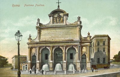 Roma, Italia, Fontana Paolina (litografía en color) de Italian School
