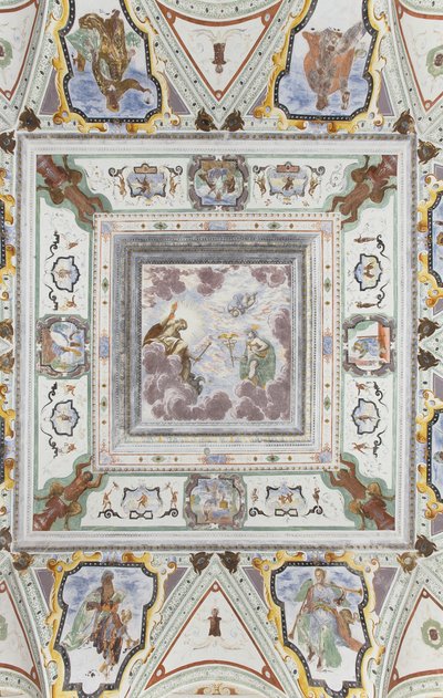 Sala de Júpiter y Mercurio: Júpiter, Mercurio y Cupido, rodeados por las cuatro estaciones de Italian School