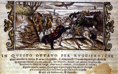 Ruggiero logra escapar de la isla de Alcina y luego rescata a Angélica del orco - Escena del poema caballeresco “Orlando Furioso” de Ludovico Ariosto de Italian School