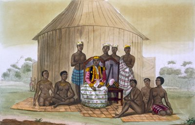 Saba, o gobernante, con nobles y su esposa, África Occidental, c.1820s-30s de Italian School