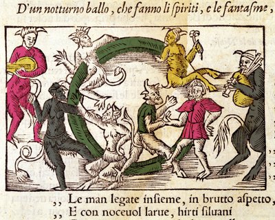 Ceremonia de sabbat con brujas. Grabado por Olaus Magnus (1490 - 1557), religioso y geógrafo sueco, “Historia de Gentis Septentrionalibus”, Venecia de Italian School