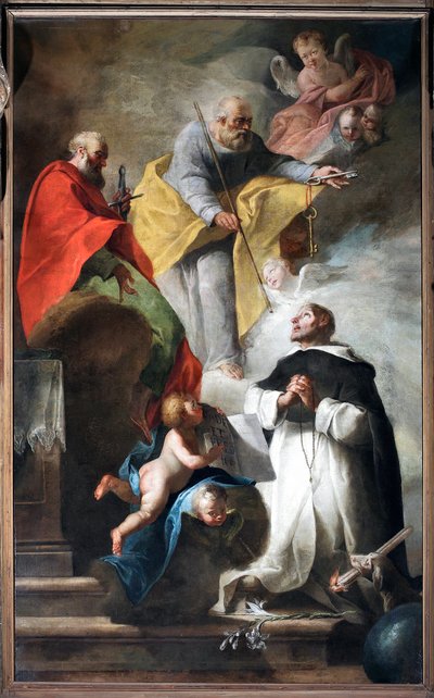 San Domingo recibiendo el bastón de peregrino y el libro donde está inscrito 