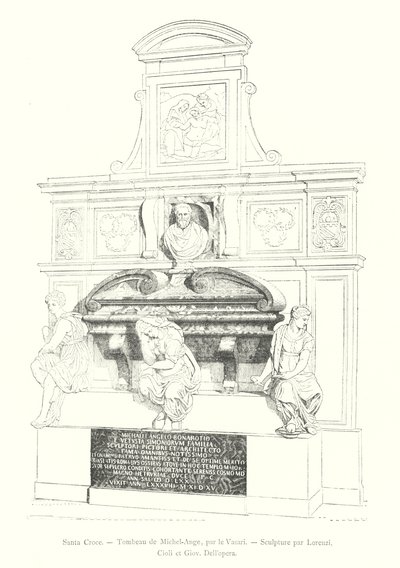 Santa Croce, Tumba de Miguel Ángel, por Vasari, Escultura por Lorenzi, Cioli y Giov Dell