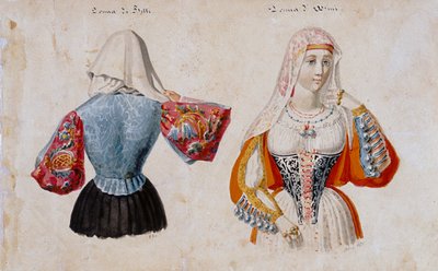 Trajes sardos de Bitti y Osini, impresión ms. 257, Colección Cominotti de Italian School