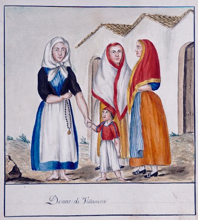 Trajes sardos de Villanova, impresión ms.258, Colección Luzzetti de Italian School