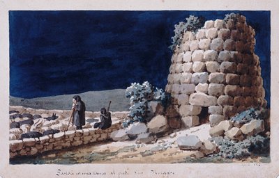 Pastores sardos cerca de un nuraga, impresión ms. 257, Colección Cominotti, c.1825 de Italian School