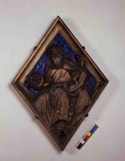 Saturno, azulejo en relieve del Campanile de Italian School