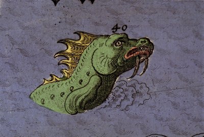 Monstruo marino: representación de una serpiente marina (detalle) de Italian School