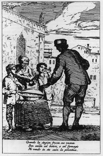 Vendedor de polenta en las calles de Venecia en el siglo XVIII de Italian School