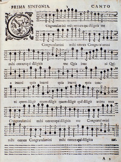 Partitura del Concierto 5 en Canzoni alla francese por Adriano Banchieri de Italian School