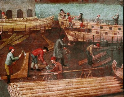 Astillero en el arsenal de Venecia (detalle) de Italian School