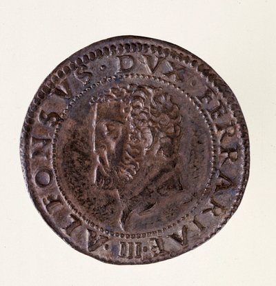 Moneda de plata (testone) de Ferrara: reinado del duque Alfonso II d
