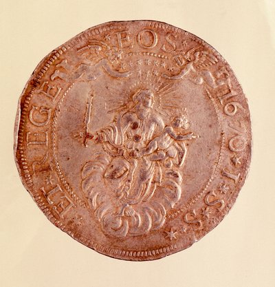 Moneda de plata de la República de Génova con representación de la Virgen María con el Niño Jesús (1670) de Italian School