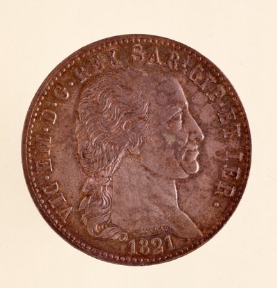 Moneda italiana de plata (ecu) del Reino de Cerdeña: reinado de Vittorio Emanuele I (1821) de Italian School