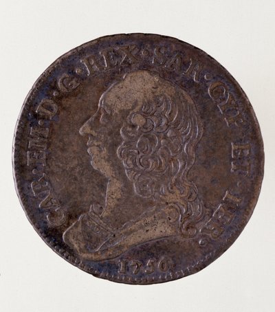 Moneda italiana de plata (medio escudo) del reino de Cerdeña: reinado de Carlos Manuel III de Saboya de Italian School