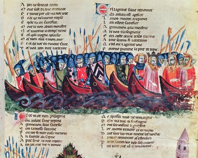 Soldados en sus barcos, del Códice Benito de Santa Mora de Italian School