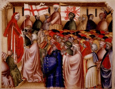 Reunión solemne del podestà - en “Chronica de Carrariensibus” de Italian School