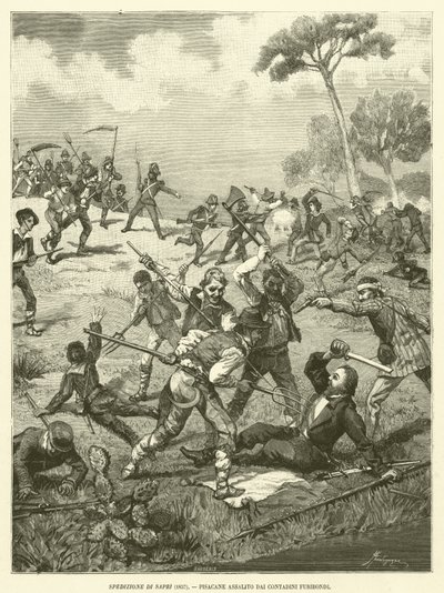 Spedizione di Sapri (1857), Pisacane asaltado por los campesinos furibundos (grabado) de Italian School