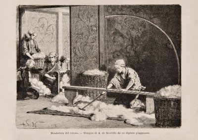 Hilando algodón, Japón, de la edición italiana de Tour du Monde, 1869 de Italian School