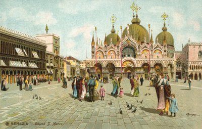 Plaza de San Marcos, Venecia (litografía en color) de Italian School