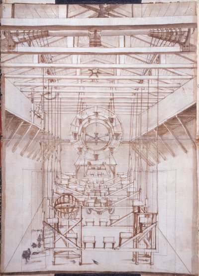 Maquinaria escénica para las óperas en el teatro San Salvatore en Venecia, 1675 de Italian School