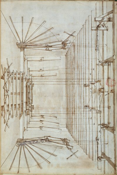 Maquinaria escénica para las óperas en el teatro San Salvatore en Venecia, 1675 de Italian School