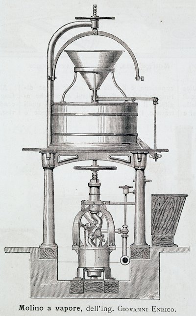 Molino de vapor diseñado por Giovanni Enrico, grabado de Italian School