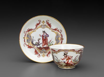 Tazón de té y platillo, c.1755 (porcelana de pasta blanda) de Italian School
