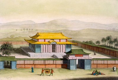 Templo Daibods en un recinto en el campo, de Costume dei... por Giulio Ferrario, c.1820s-30s de Italian School