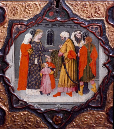 Décimo día, novena noticia: el día de Messer Torello y Saladino (1138-1193) (Salah al Din Yusuf al-Ayyubi (al Ayyubi). Cuadro pintado que ilustra el "Decamerón" de Giovanni Boccaccio (Jean Boccaccio) (1313-1375). Siglo XV. Florencia, Museo Nazionale del Ba de Italian School
