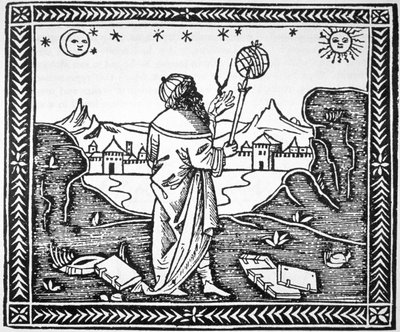 El astrólogo Albumasar (787-885) copia de una ilustración de su Introductorium in Astronomiam, Venecia 1506, usado en una Historia de la Magia, publicado a finales del siglo XIX de Italian School