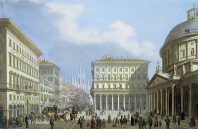 El Ayuntamiento y Piazza di San Carlo de Vistas de Milán y sus alrededores de Italian School