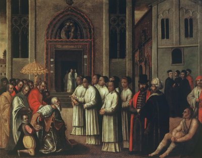 El Dogo Ziani se encuentra con el Papa Alejandro III (1105-81) en la Carita en 1172 de Italian School