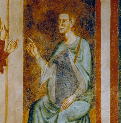 El gobernador de Antioquía Olibrius, (detalle) del episodio del Juicio de Santa Margarita, del ciclo de frescos dedicado a Santa Margarita de Antioquía de Italian School
