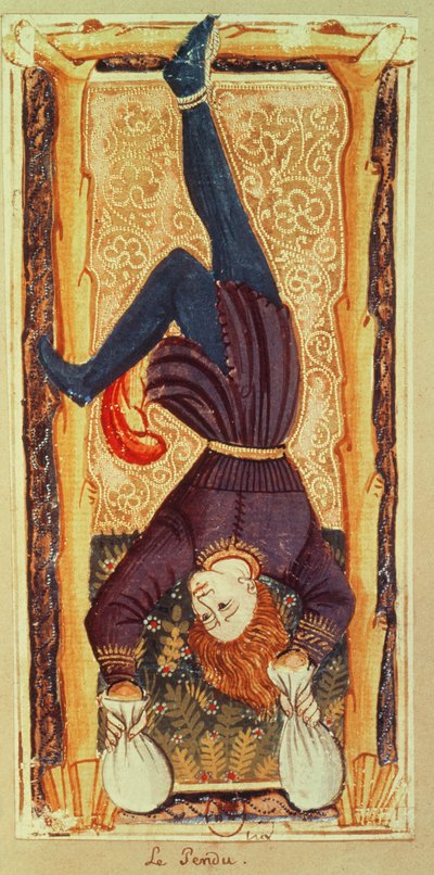 El ahorcado, carta de tarot de la baraja "Carlos VI" o "Gringonneur" (carta pintada) de Italian School