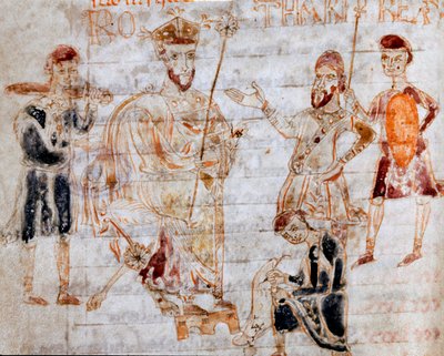 El rey lombardo Rothari (o Rotari) (fallecido en 652) publicó el 22/11/643 su edicto en Pavía. Página del manuscrito 
