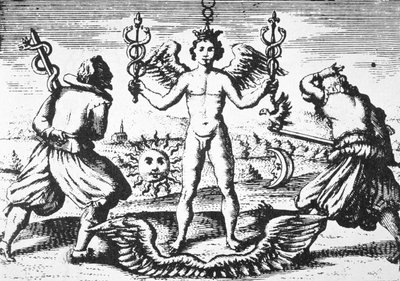 El mercurio de los filósofos, de Della Tramutatione Metallica por Giovanni Battista Nazari (1589) ilustrado en una historia de la magia publicado a finales del siglo XIX de Italian School