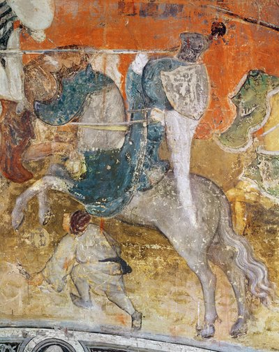 El mes de febrero, detalle de un caballero en un torneo, c.1400 (fresco) de Italian School