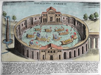 La Naumaquia de Nerón, representación de una batalla naval en Roma. Grabado (siglo XVII). de Italian School