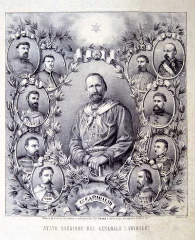 El estado mayor del General Garibaldi, ilustración de La Historia de Italia de Italian School