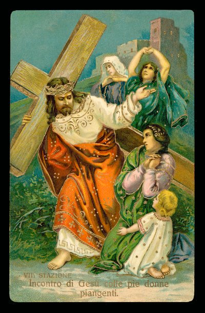 Vía Crucis (de un juego de 14) (litografía en color) de Italian School