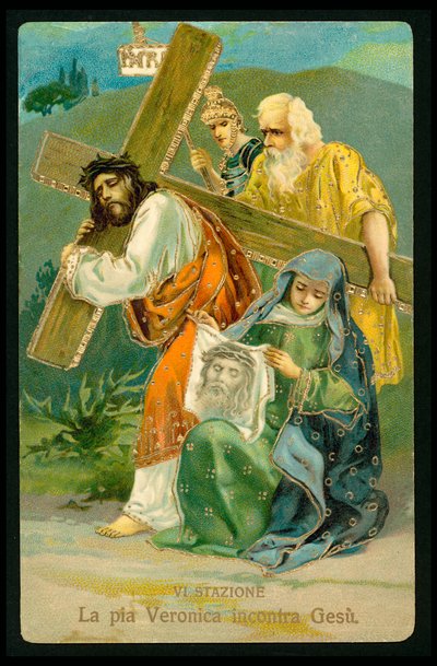 Vía Crucis (de un juego de 14) (litografía en color) de Italian School