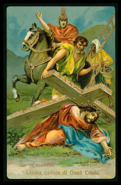 Vía Crucis (de un juego de 14) (litografía en color) de Italian School