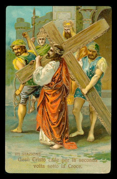 Vía Crucis (de un juego de 14) (litografía en color) de Italian School